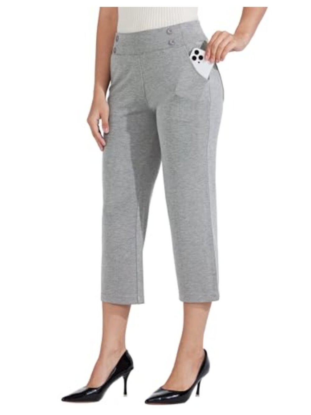 Women's Dress Yoga Capri Stretch Straight Leg Office Pants 21 Inseam